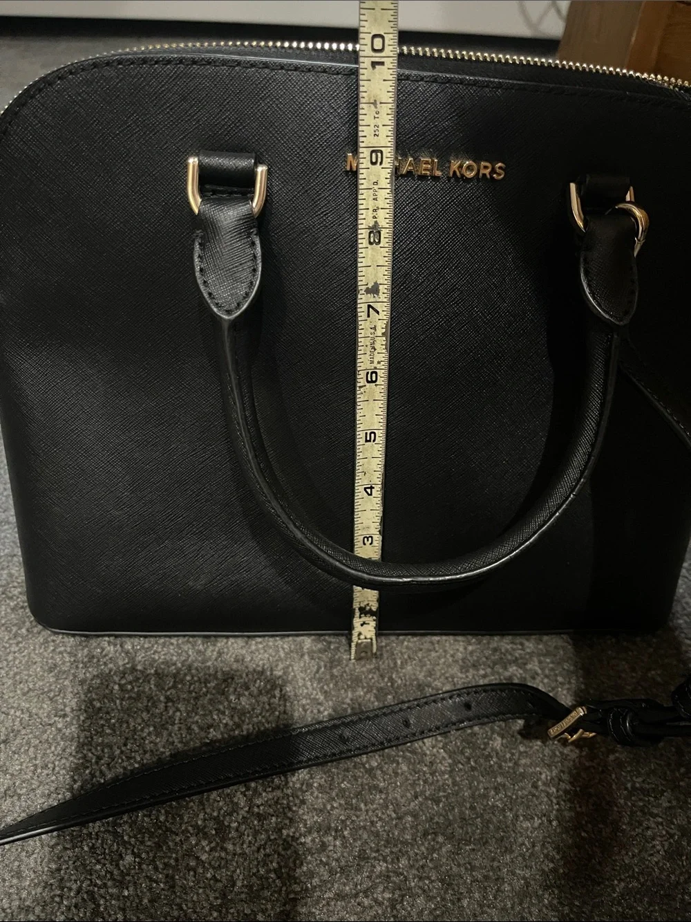 Michael Kors Black Dome Satchel with Gold Hardware